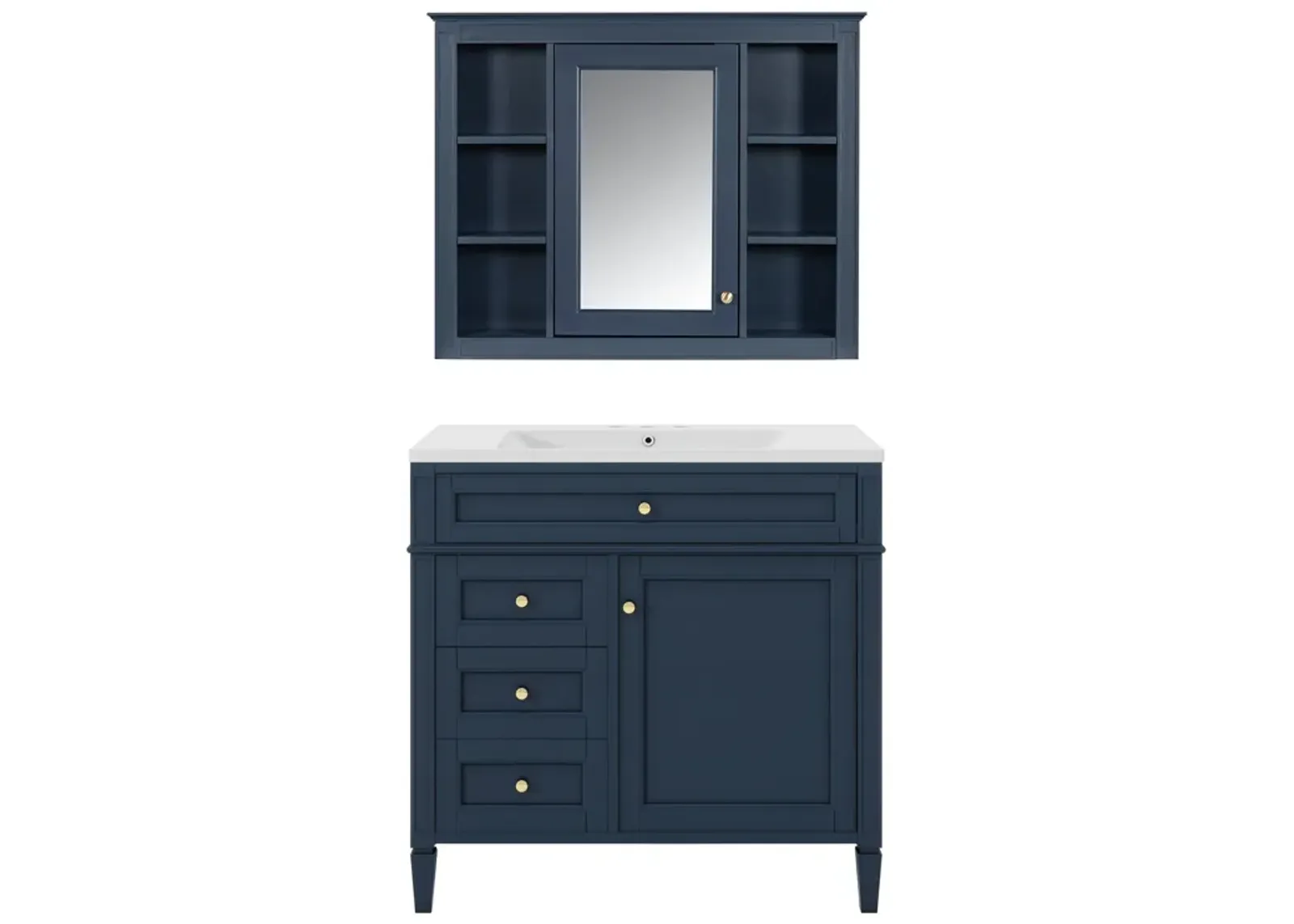 3-in-1 Bathroom Vanity with Mirror Cabinet and Ample Storage