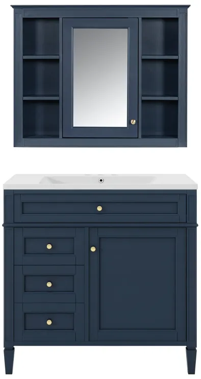 3-in-1 Bathroom Vanity with Mirror Cabinet and Ample Storage