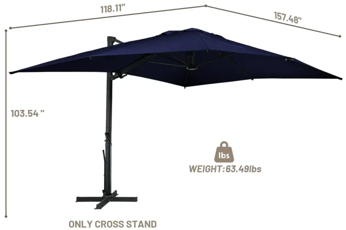 10x13 ft. 360° Rotation Square Cantilever Patio Umbrella with LED Light in Navy Blue