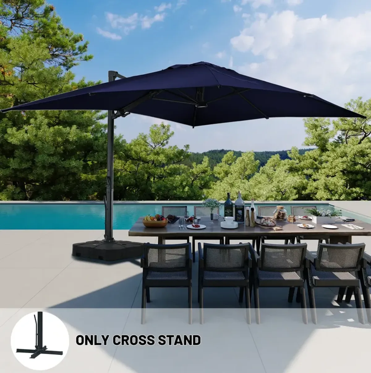 10x13 ft. 360° Rotation Square Cantilever Patio Umbrella with LED Light in Navy Blue