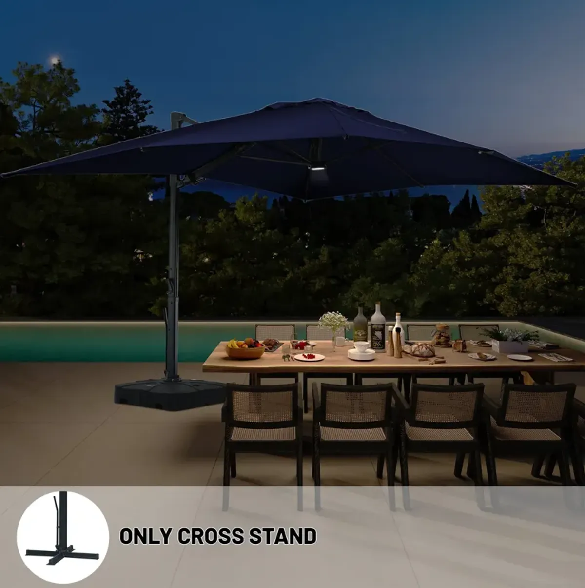 10x13 ft. 360° Rotation Square Cantilever Patio Umbrella with LED Light in Navy Blue