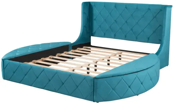 Streamdale Queen Velvet Platform Bed with Headboard & Drawer