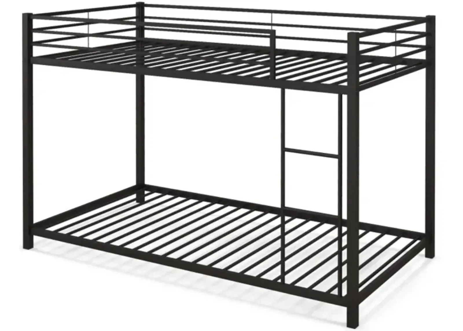 Hivvago Low Profile Twin Over Twin Metal Bunk Bed with Full-length Guardrails-Black