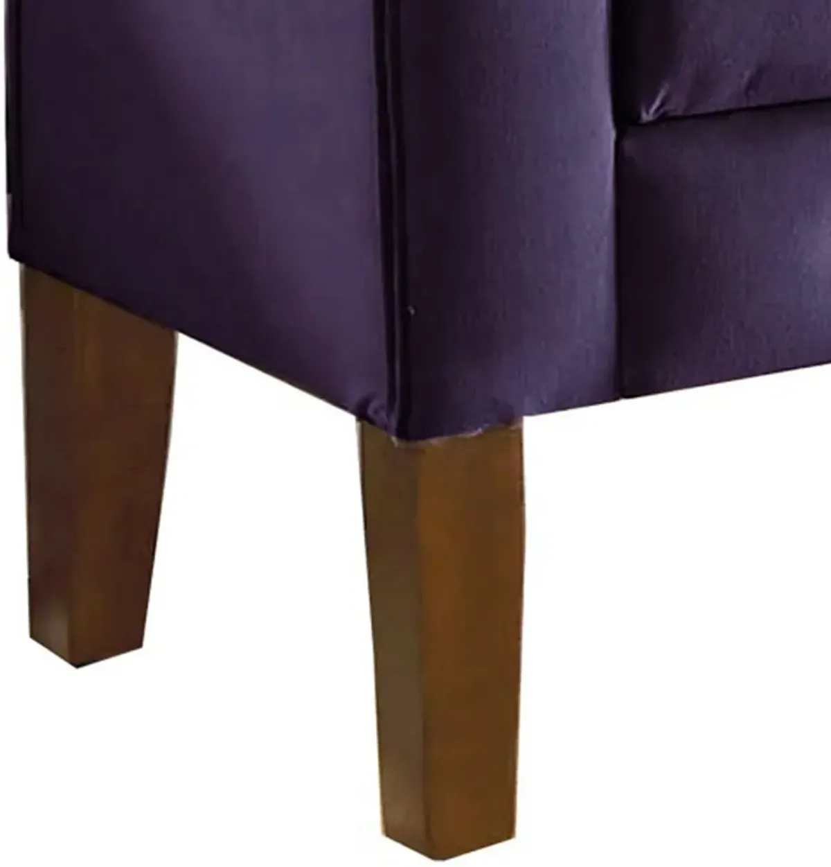 Velvet Upholstered Button Tufted Wooden Bench Settee With Hinged Storage, Purple and Brown - Benzara