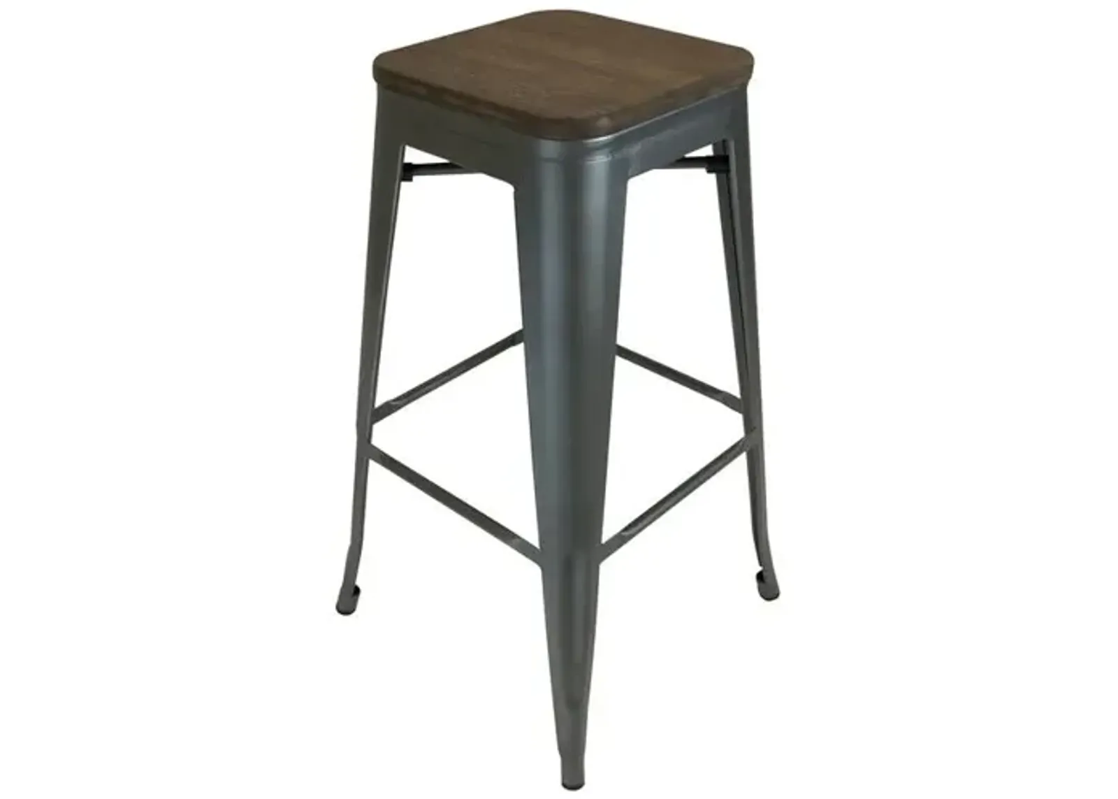 Metal Stool, 26", Gun Metal W/ Wood Seat, Set Of 4