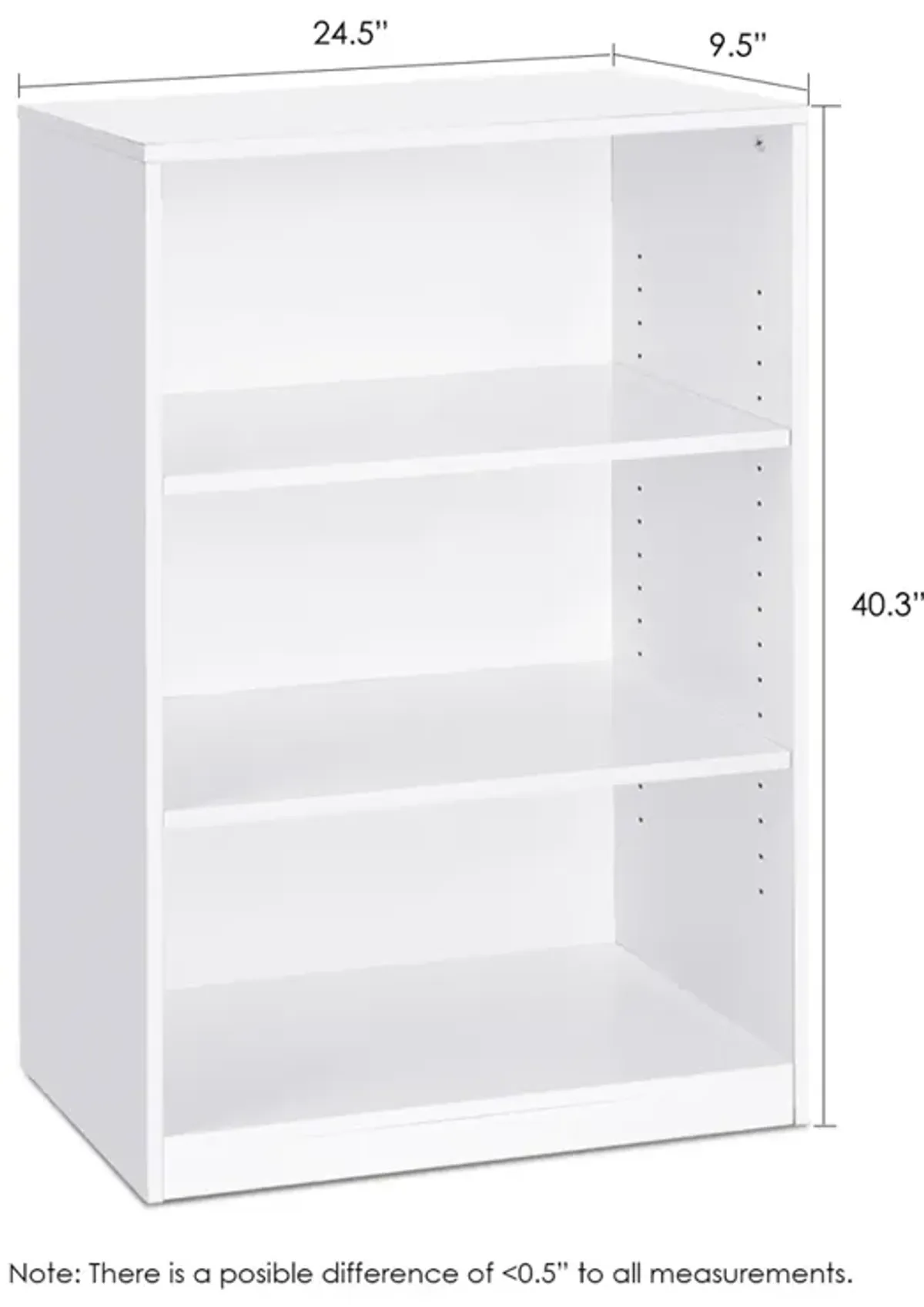 JAYA Simple Home 3-Shelf Bookcase, White