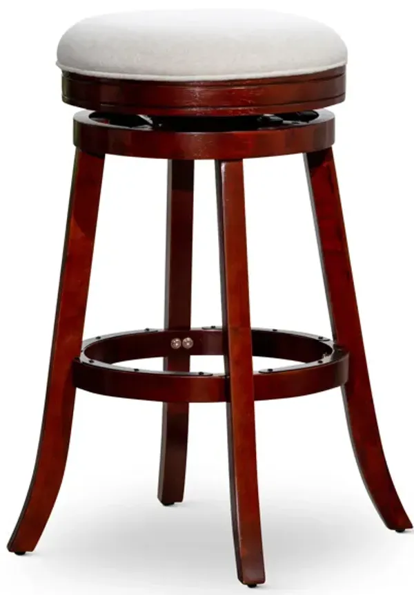 Streamdale 30" Barstool, Cherry Finish, Beige Fabric Seat