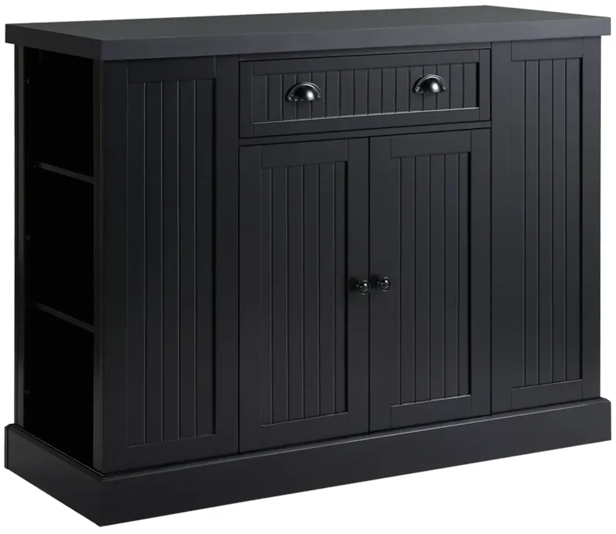 Black Kitchen Organizer: Fluted-Style Wooden Island with Drawer