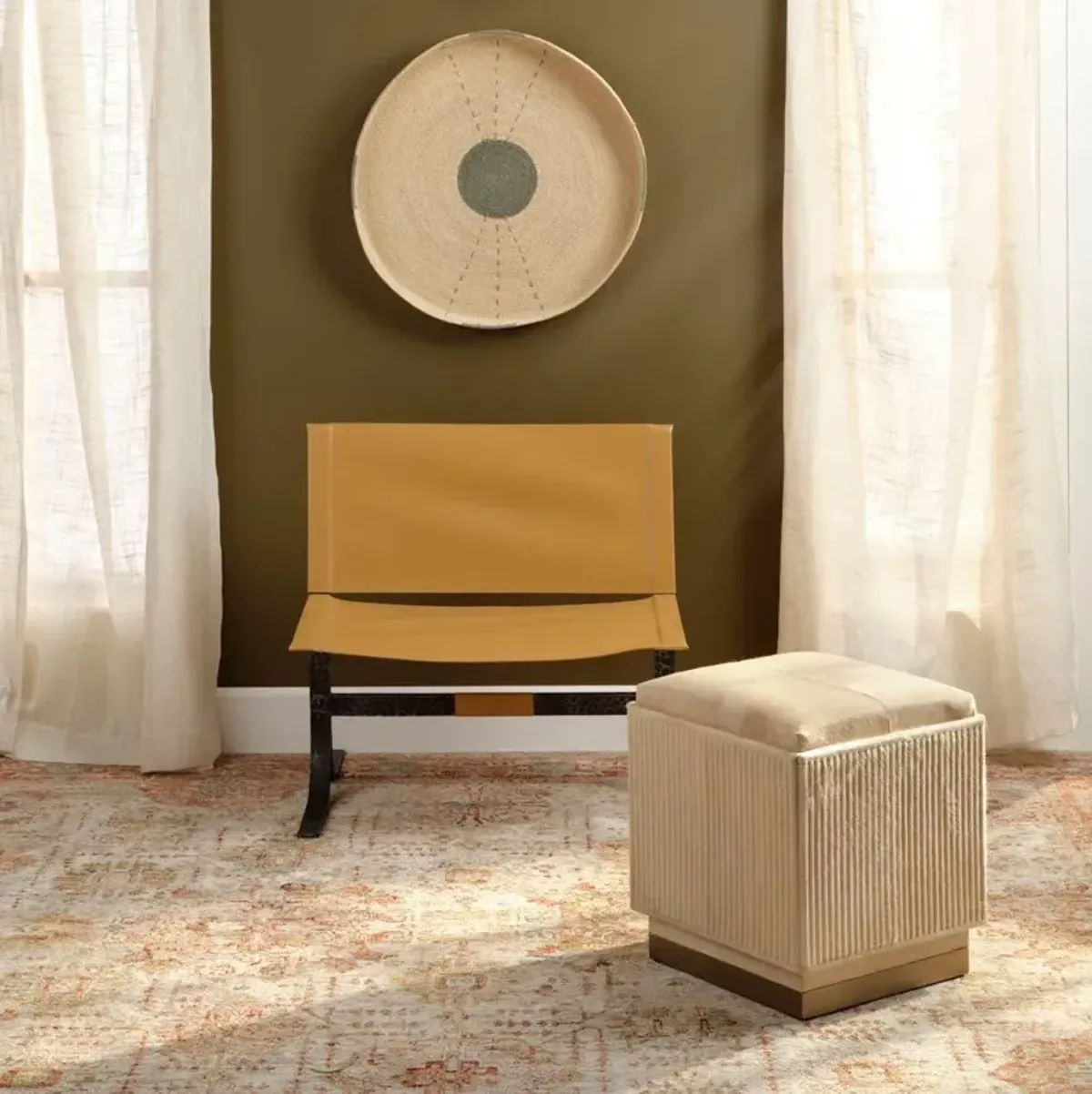 Easton Ottoman, Tan Hide