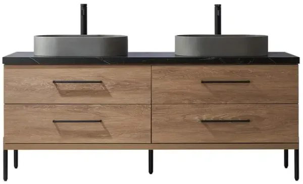 Vinnova Design Double Sink Bath Vanity with Black Sintered Stone Top with Concrete Sink