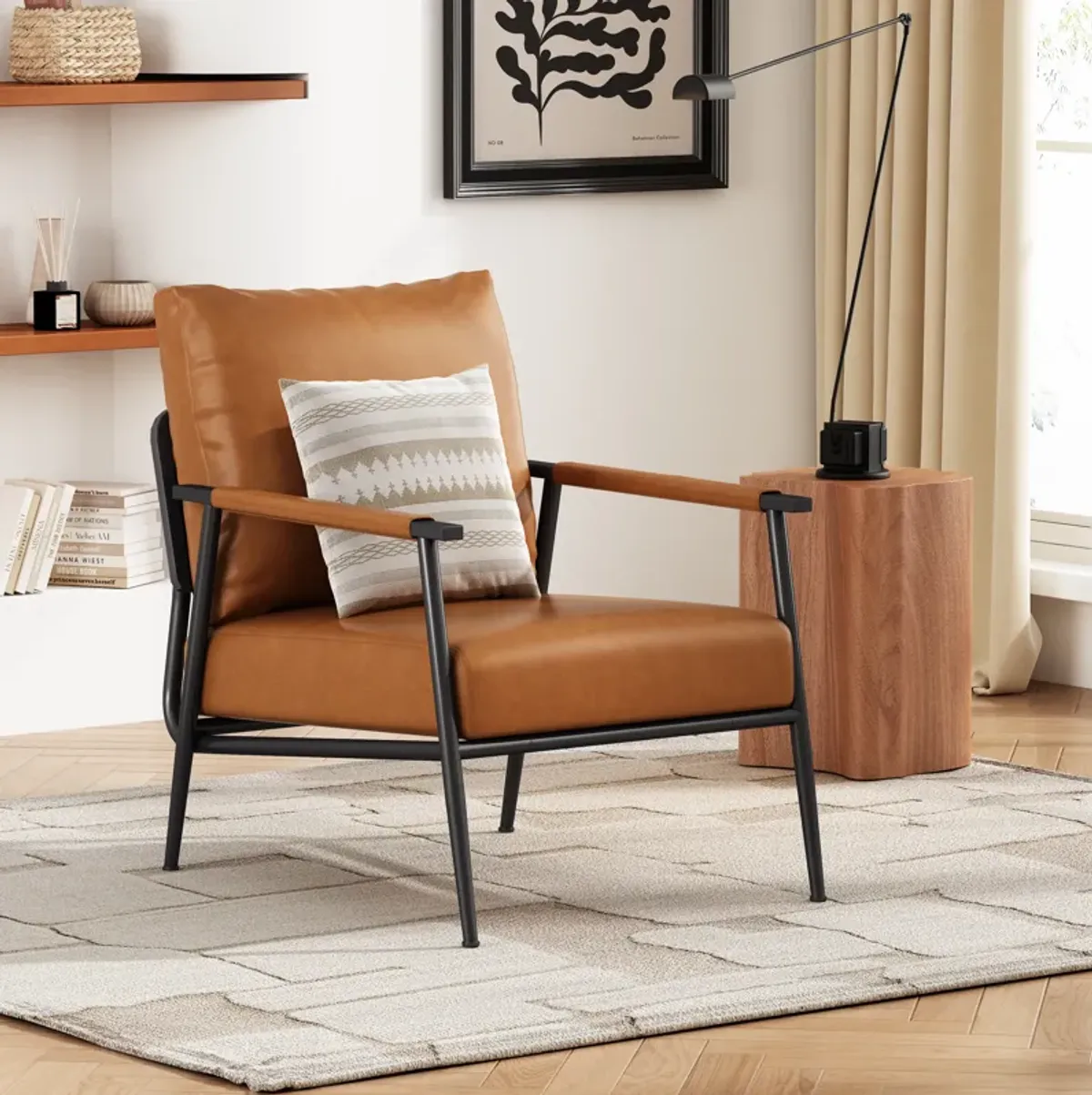 Merax Mid-Century Modern Faux Leather Accent Chair