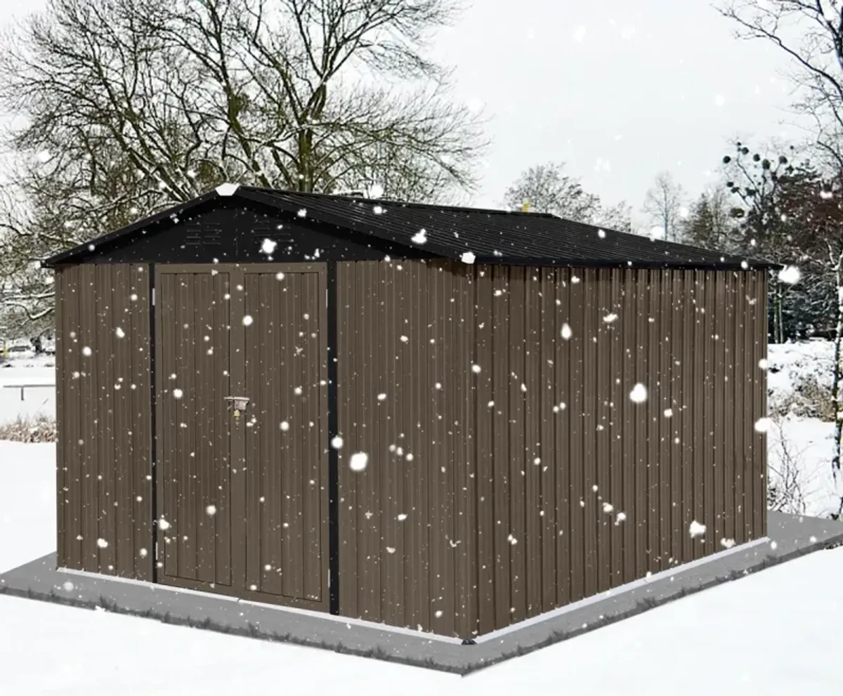 Metal Garden Sheds 10FT×8FT Outdoor Storage Sheds Brown + Black