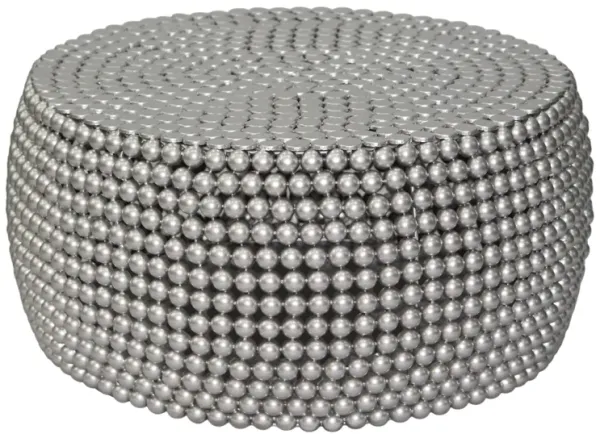 Eve 32" Coffee Table | Silver Metallic Beads Studded Pattern | Nickel Coated Iron Frame