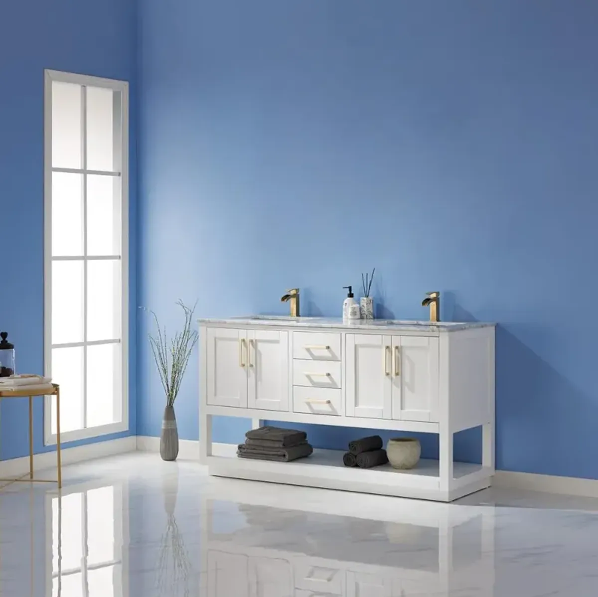 Altair 60 Double Bathroom Vanity Set in White without Mirror