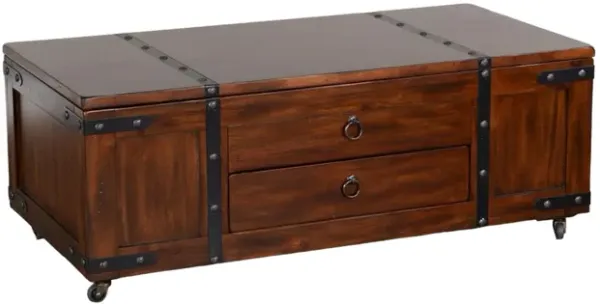 Odel Coffee Table, Dark Brown Mahogany Wood, Rectangular 48 Inch - Benzara