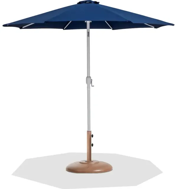 Meridian Furniture Fiji Navy Fabric / Teak Aluminum Patio Umbrella with Base Sets