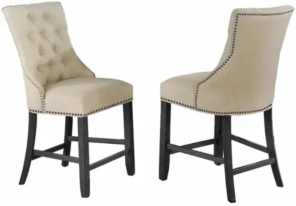 Counter height side chair in beige linen