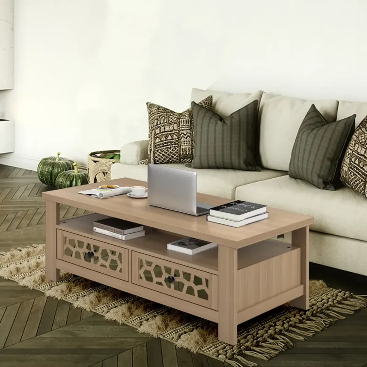 3-tier Coffee Table with 2 Drawers