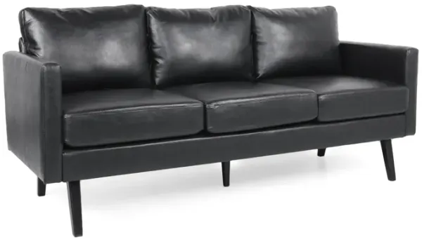 Black Faux Leather Upholstery, Cushioned, Retro Square Arms