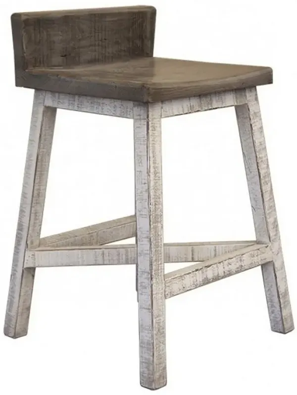 Suga 24 Inch Counter Height Stools, Set of 2, Farmhouse, Solid Pine Wood, Ivory, Gray - Benzara