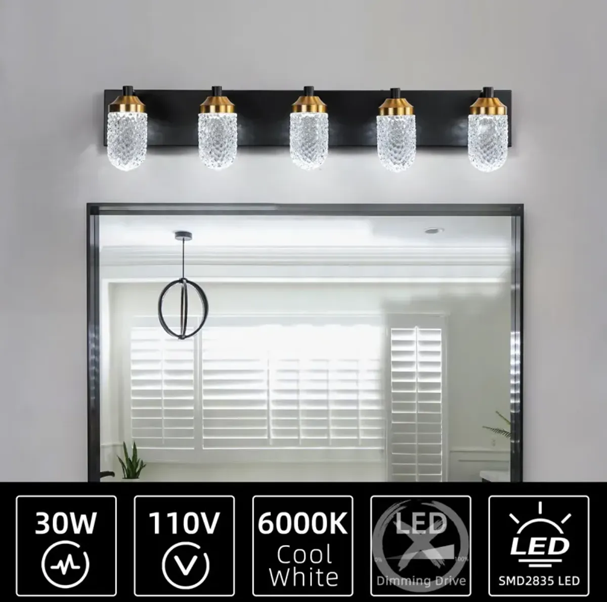 Vanity Lights With 5 LED Bulbs For Bathroom Lighting