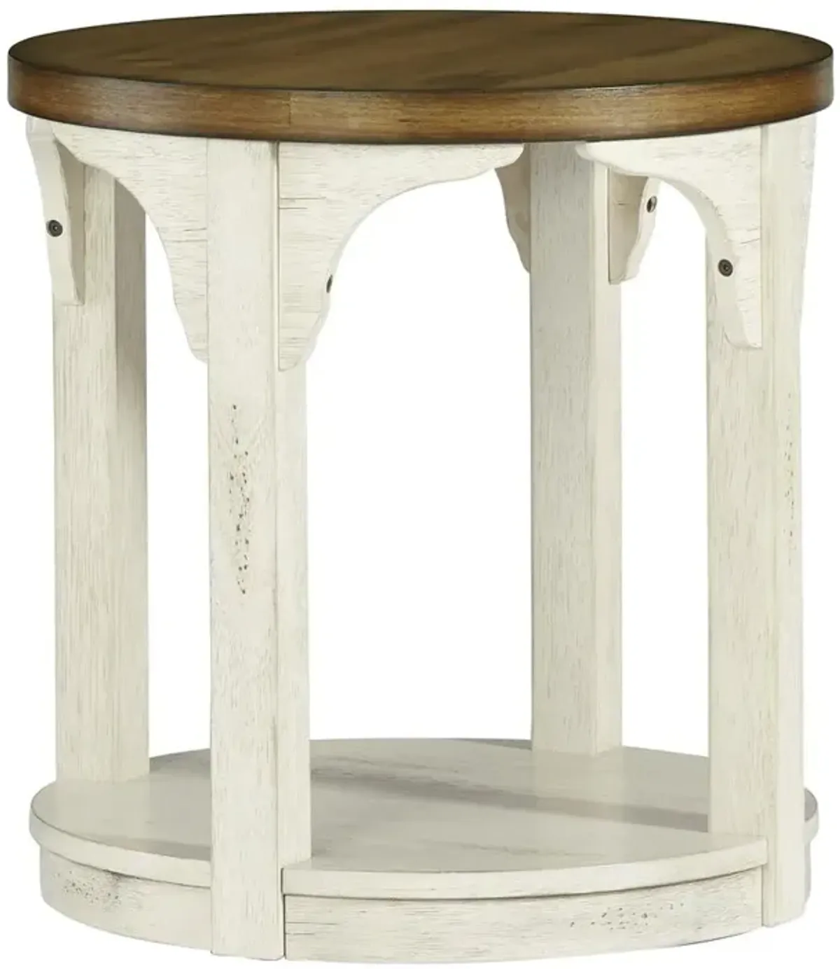 Round End Table, Oak/Antique White