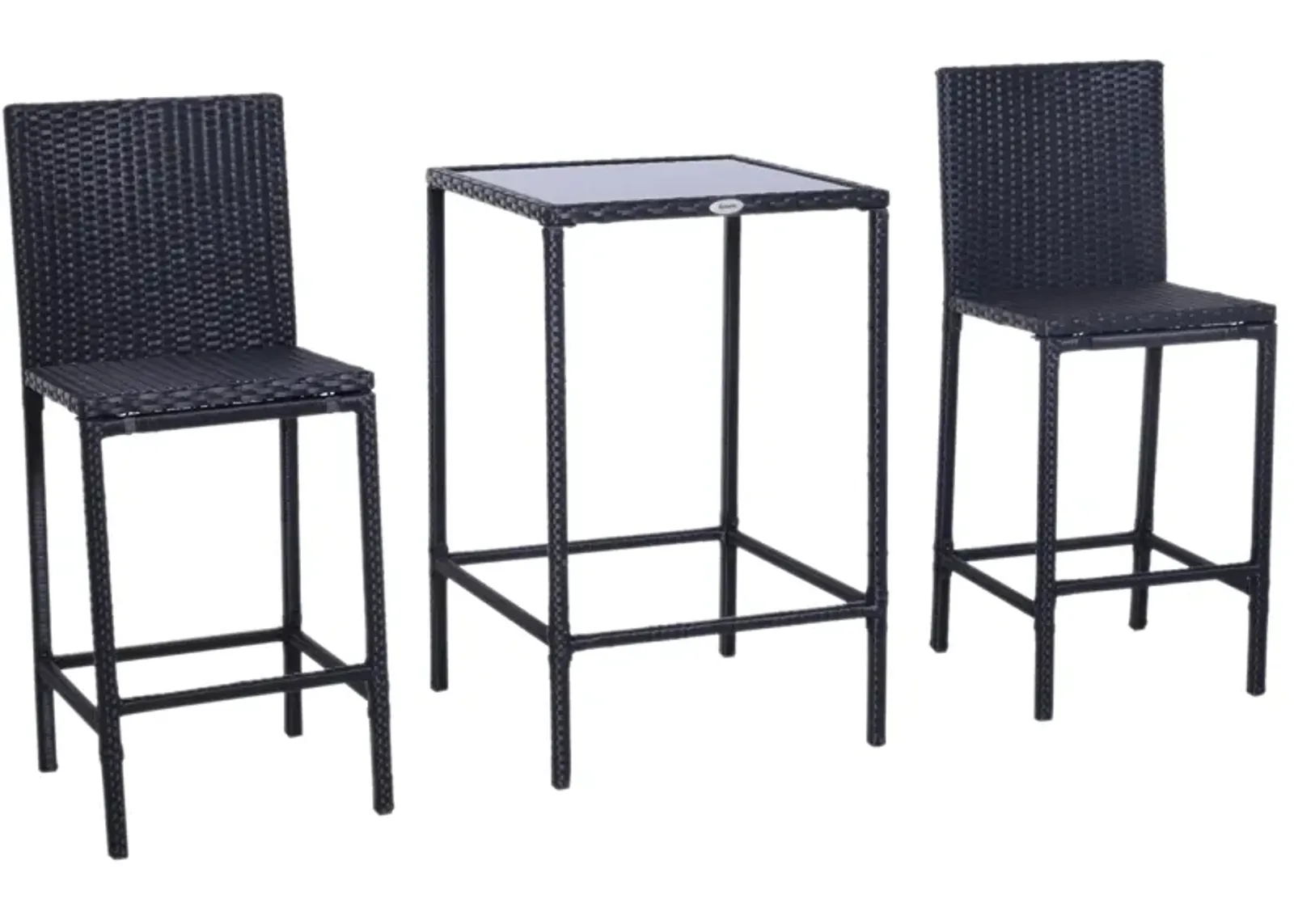 Alfresco Bar Ensemble: 3-Piece Black Wicker Counter Set with Glass Top