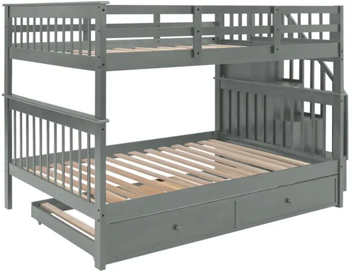 Stairway Full-Over-Full Bunk Bed With Twin Size Trundle, Storage And Guard Rail For Bedroom