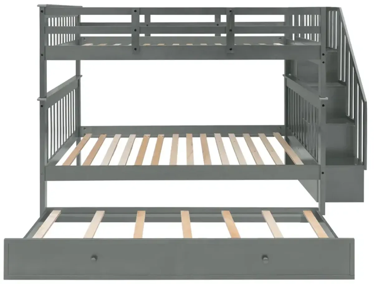 Stairway Full-Over-Full Bunk Bed With Twin Size Trundle, Storage And Guard Rail For Bedroom