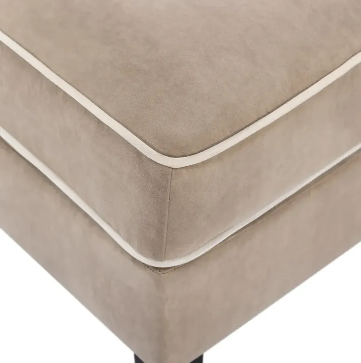 Velvet Upholstered Accent Chair With Cream Piping, Tan And Cream