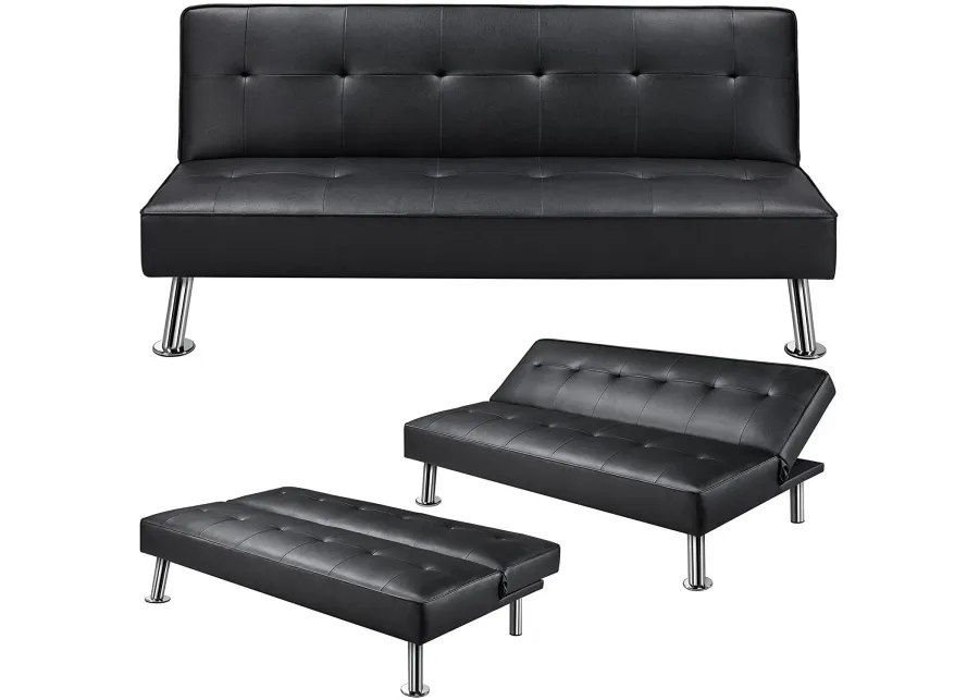 Hivvago Black Faux Leather Click Clack Adjustable Futon Sleeper Sofa