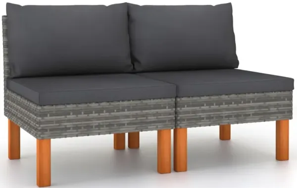 Feno 2pc Outdoor Modular Loveseat Sofa, Dark Gray Fabric, Poly Rattan - Benzara