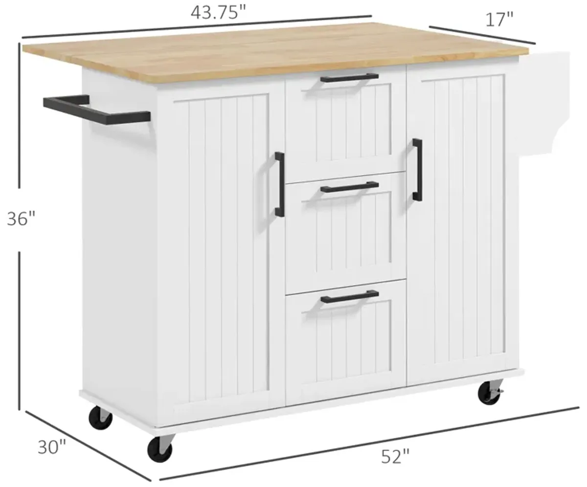 HOMCOM Kitchen Island on Wheels, Kitchen Cart with Drop Leaf, 3 Drawers