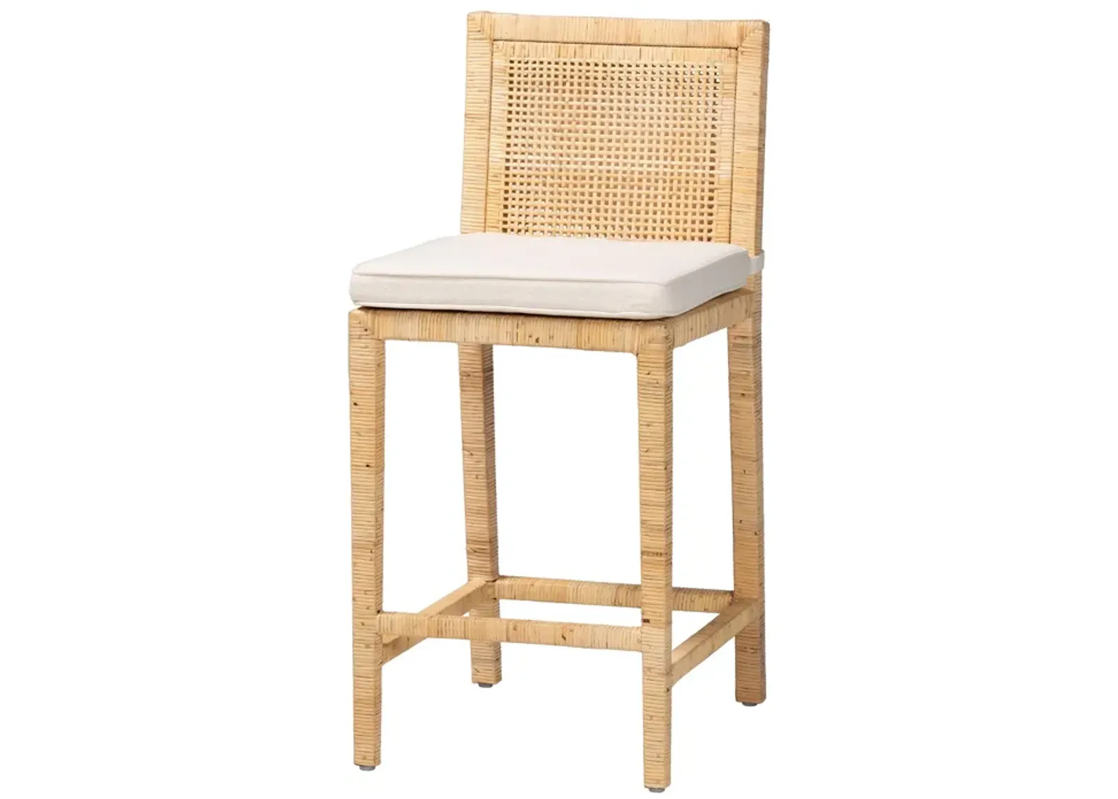 Baxton Studio Sofia Modern and Contemporary Natural Finished Wood and Rattan Counter Stool