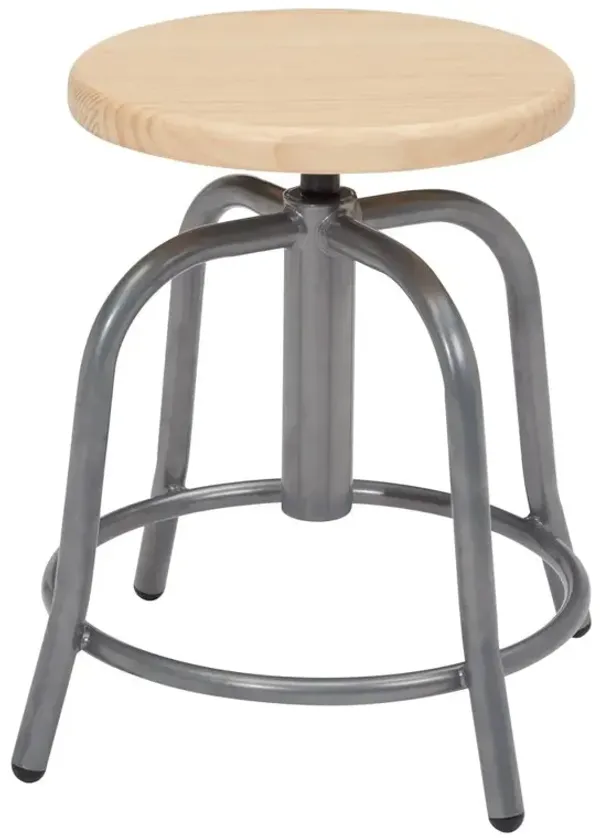 NPS® 19” - 25” Height Adjustable Swivel Stool, Wooden Seat and Grey Frame