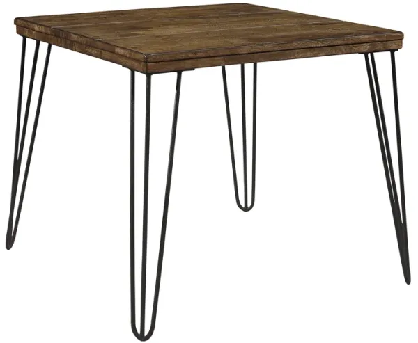 Hali 22 Inch Side End Table, Rubberwood, Black Metal Hairpin Legs, Brown - Benzara