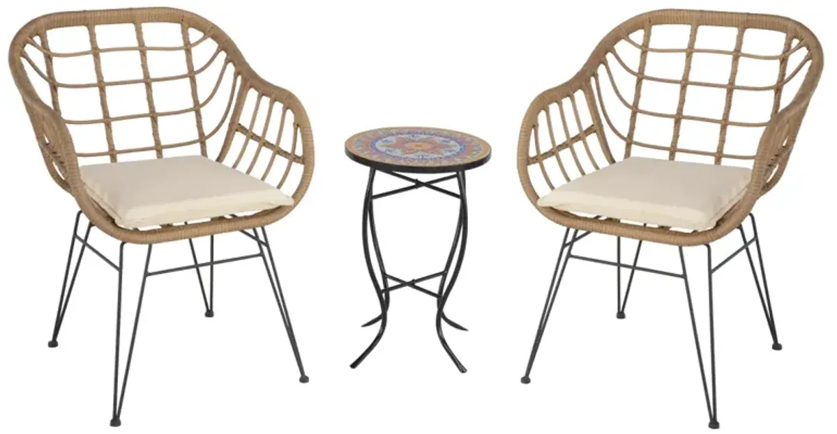 3-Piece Patio Conversation Set with 2 Wicker Chairs