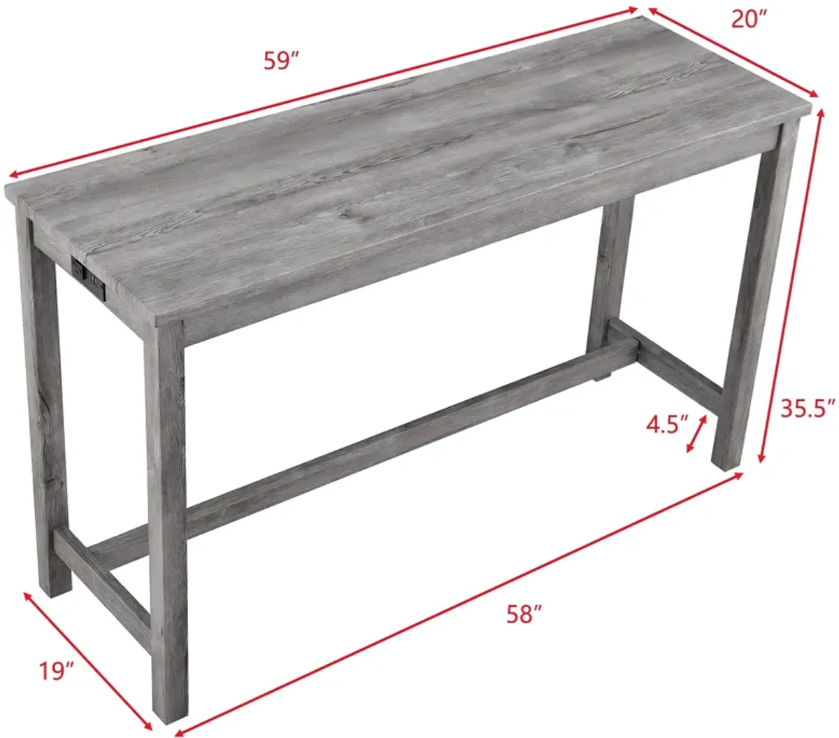 59 in. W Four Leg Wood Dining Table Seats 3