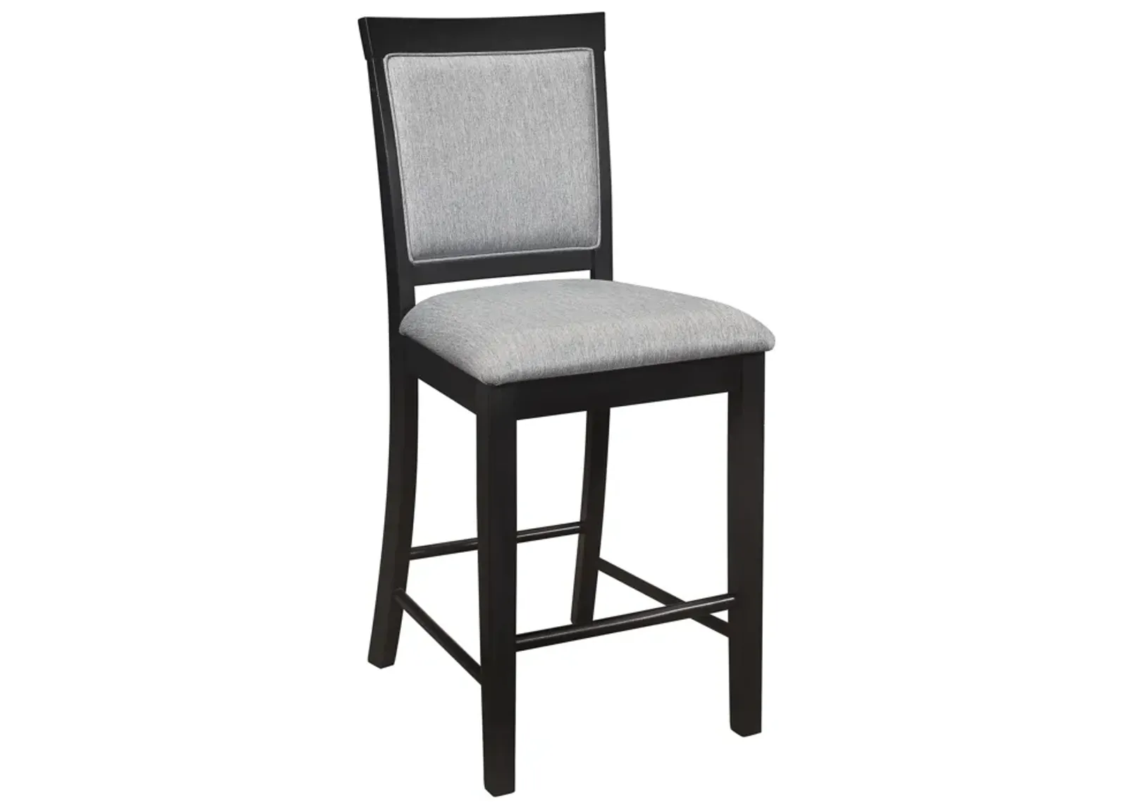 Aven 26 Inch Counter Height Chair, Gray Polyester, Black Wood, Set of 2 - Benzara