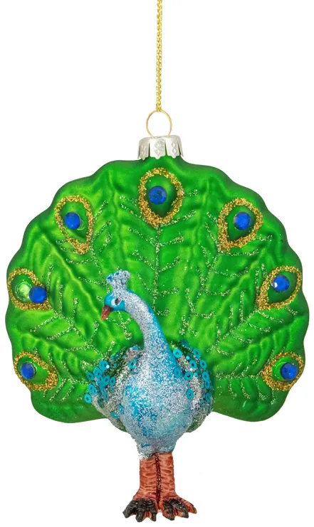 4.75" Green and Blue Peacock Glass Christmas Ornament