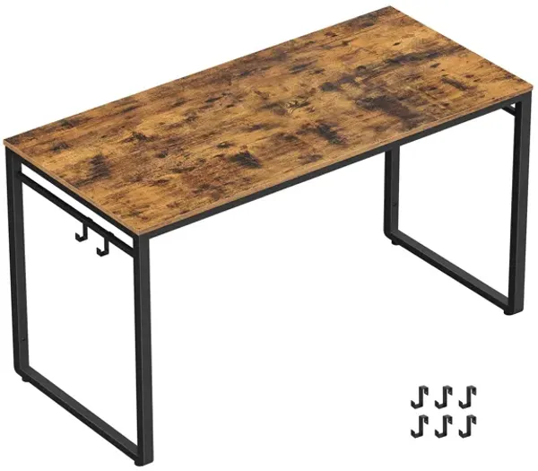 Hivvago Industrial Brown Home Office Desk with Hooks