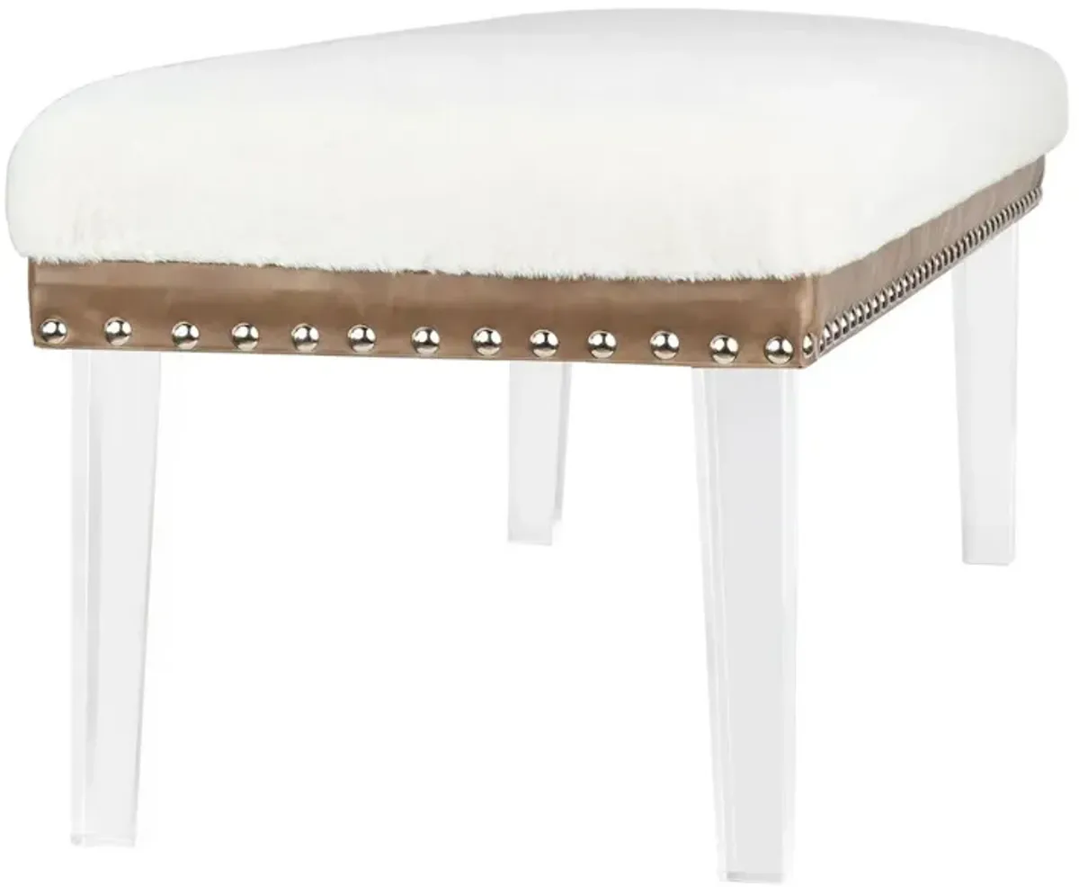 Jofran Brianna Modern Luxury Faux Fur Upholstered Bench with Clear Acrylic Legs