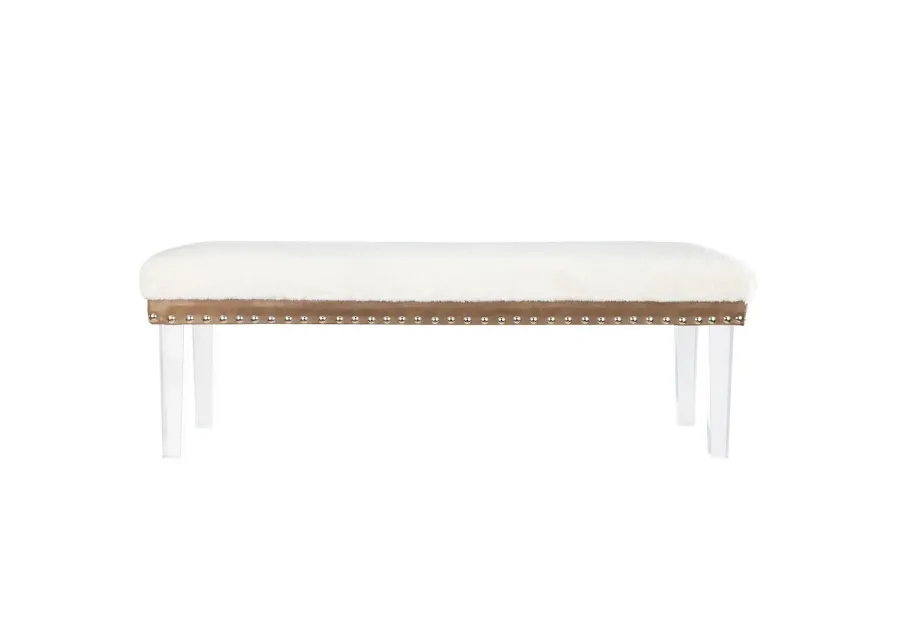 Jofran Brianna Modern Luxury Faux Fur Upholstered Bench with Clear Acrylic Legs