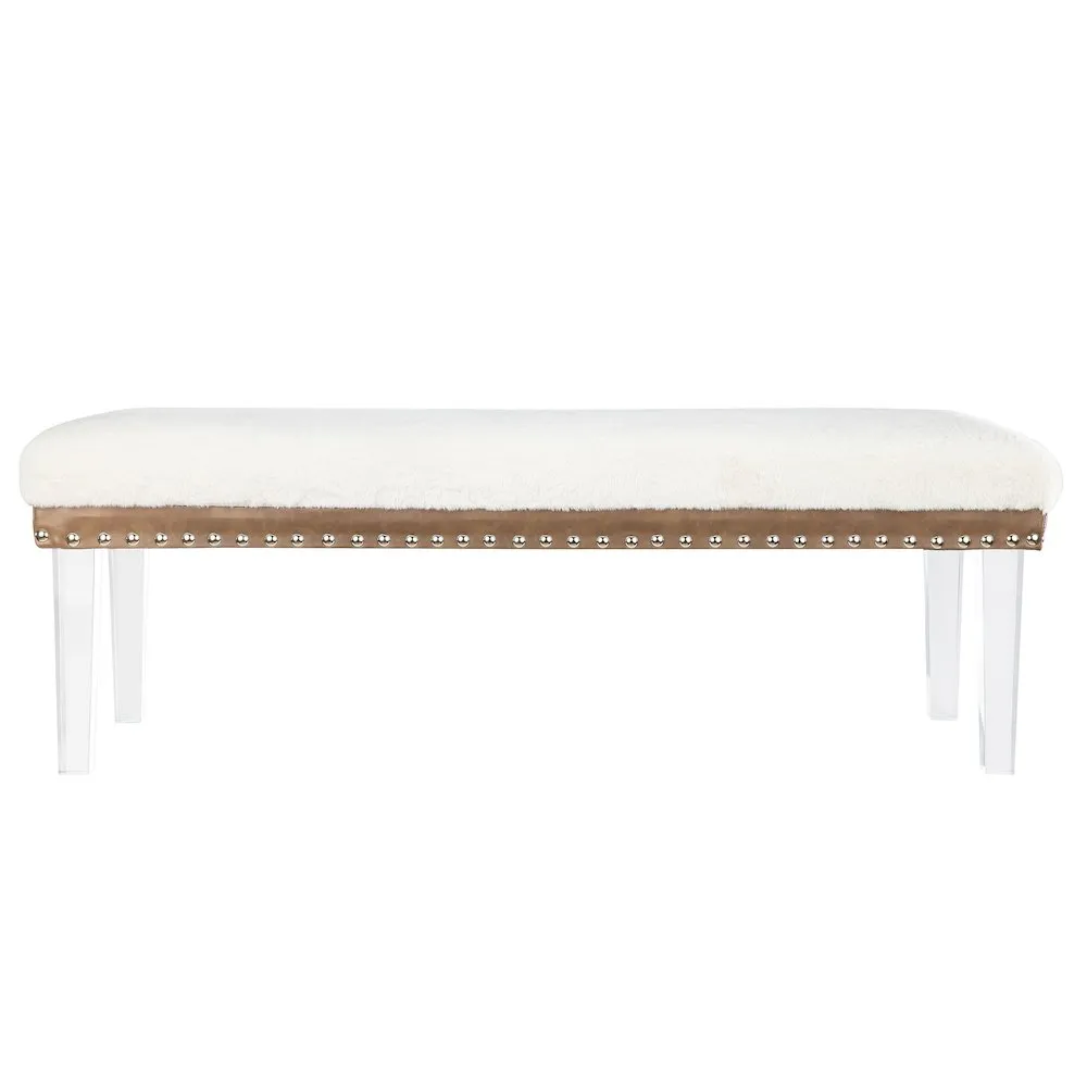 Jofran Brianna Modern Luxury Faux Fur Upholstered Bench with Clear Acrylic Legs