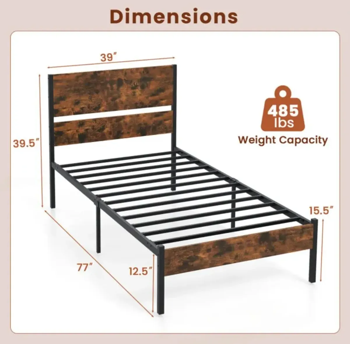 Bed Frame with Wooden Headboard and Footboard for Classic Style and Sturdy Support