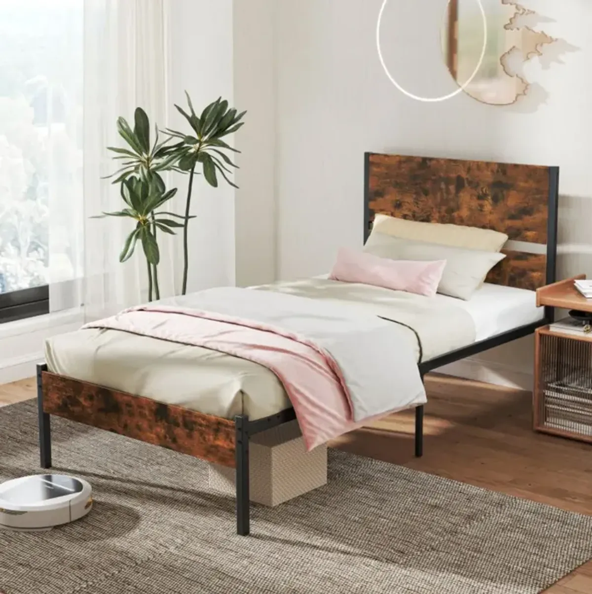 Bed Frame with Wooden Headboard and Footboard for Classic Style and Sturdy Support