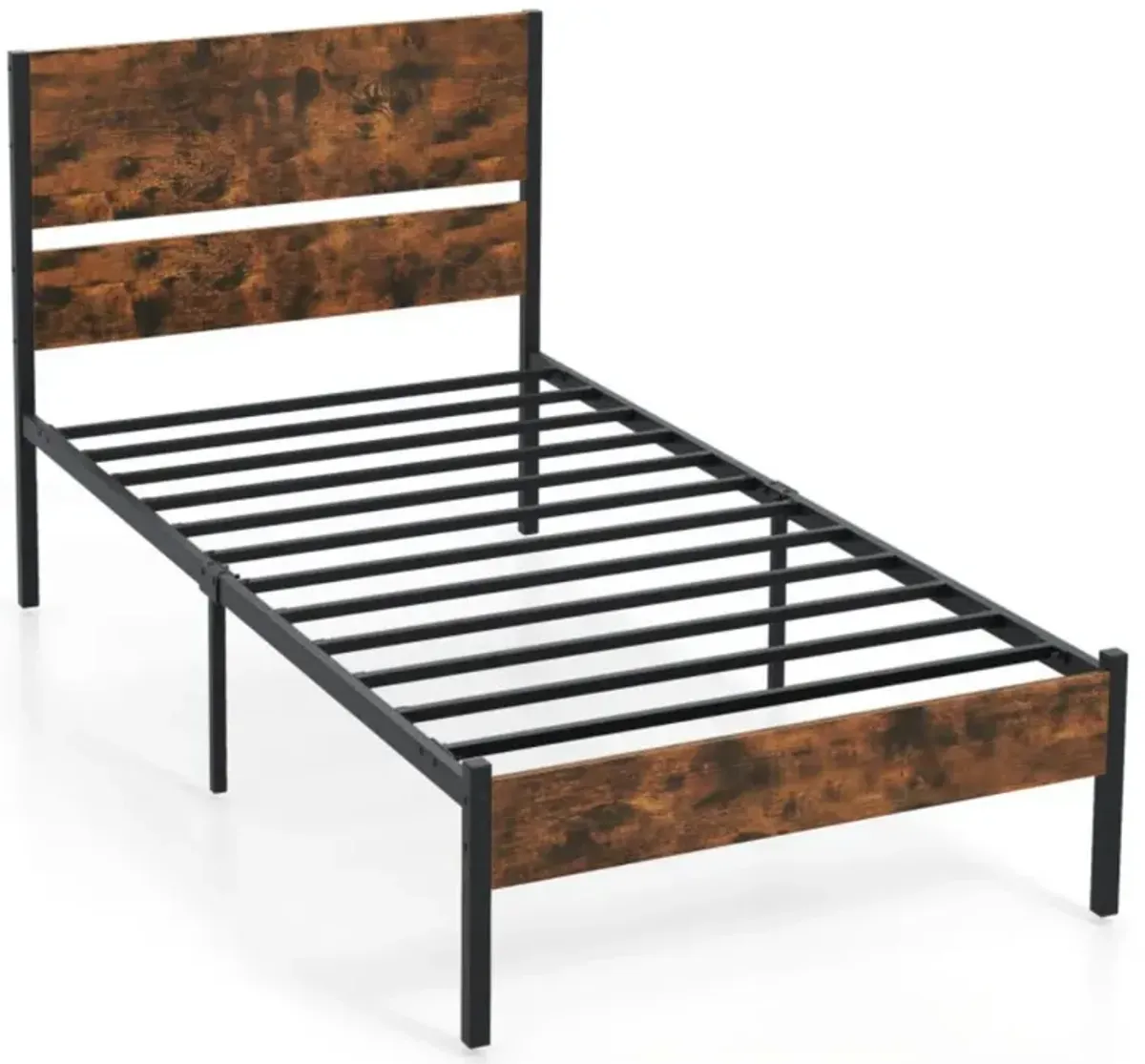 Bed Frame with Wooden Headboard and Footboard for Classic Style and Sturdy Support