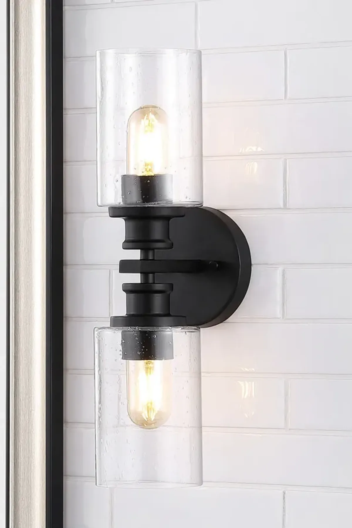 Jules Edison Cylinder Iron/Seeded Glass Farmhouse Contemporary LED Wall Sconce