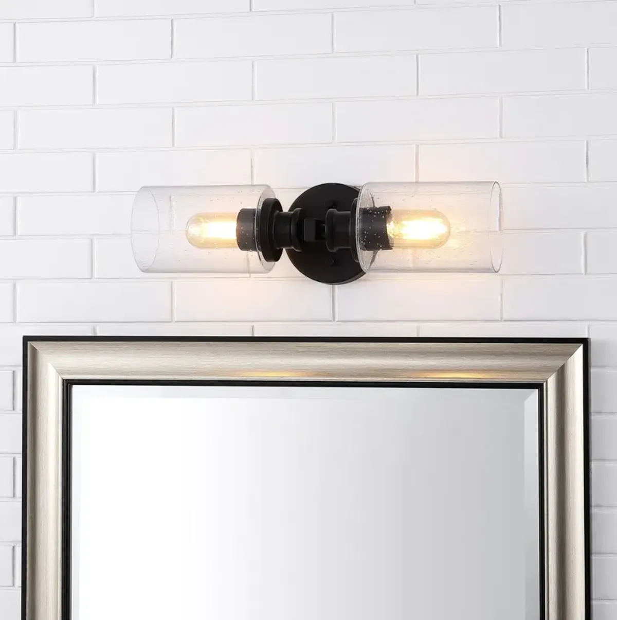 Jules Edison Cylinder Iron/Seeded Glass Farmhouse Contemporary LED Wall Sconce