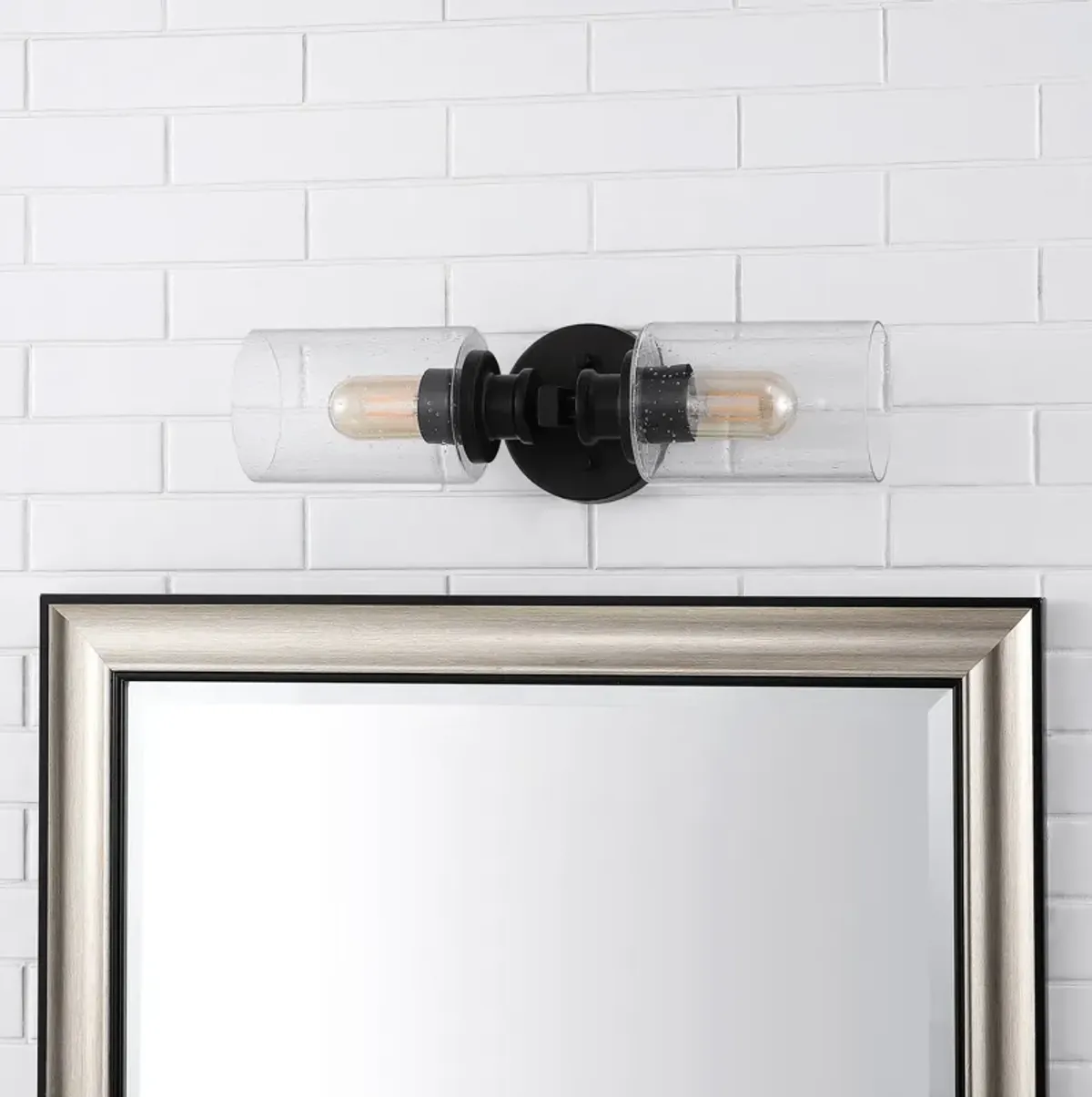 Jules Edison Cylinder Iron/Seeded Glass Farmhouse Contemporary LED Wall Sconce